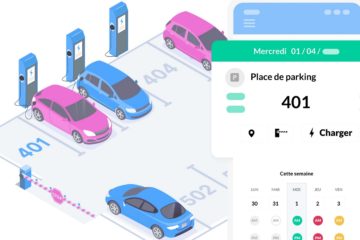 Borne de recharge électrique sur parking d'entreprise